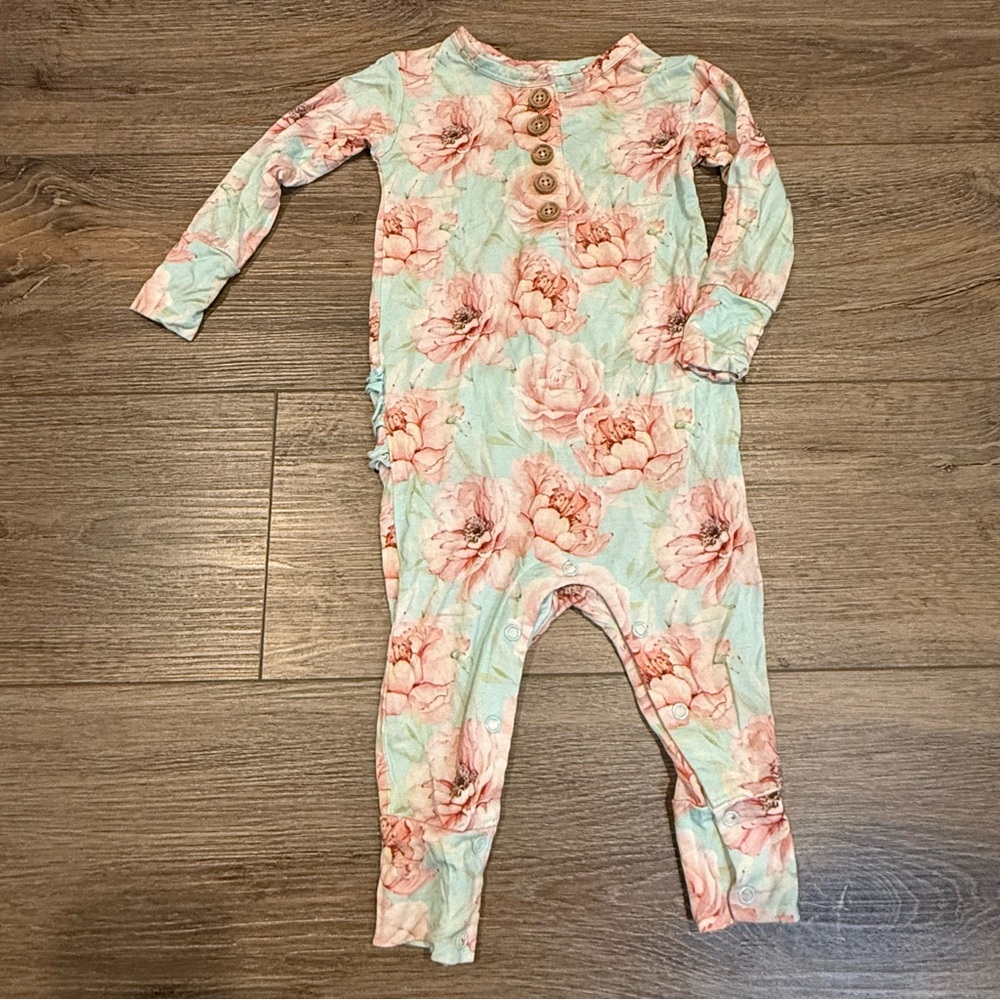 Posh Peanut Mint and Pink Floral Baby Bamboo Romper